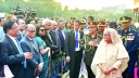 Prime Minister Sheikh Hasina exchanged pleasantries with guests at Senakunja yesterday